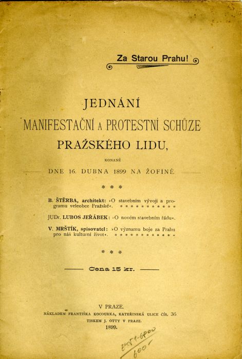 Jednání manifestační a protestní schůze pražského lidu, konané dne 16. dubna 1899 na Žofíně.