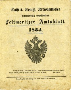 Kaiserl. Königl. Kreisämtliches Landesstellig conzessionirtes Leitmeritzer Amtsblatt. 1834. [N°. 1. Samstag, den 1. März].