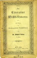 Zur Literatur Westböhmens. Ein Beitrag zur Literaturgeschichte Deutschböhmens ... - Urban, Michael