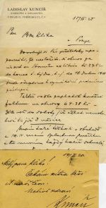 Korespondenční lístek + dopis nakladateli B. M. Klikovi. - Kuncíř, Ladislav