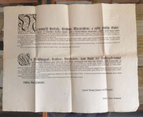My neywyšssj Purkrabj, Presydent, Wycepresydent, a raddy zemského Gubernyum w králowstwj Cžeském dáwáme wssem a každým Pánům obywatelům z wssech čtyřech stawu tohoto králowstwj wěděti, kterak gegich králowská milost Pán náš neymilostiwěgssj ráčili podlé reskryptu I ho máge 1790 z Wjdně sem wyhotoweného za potřebné vznati, aby pánj stawowe pozorugjce vsazených pořádných obyčegů do sněmu se shromáždili, a tam mnohé důležité předměte, gednu každou obwzlásstně, ohljžegjce se gedině na wsseobecné dobré zemstwa, bedliwě wyssetřili, a dle swého dobrozdánj wyprawowali.