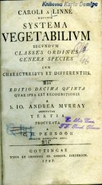 CAROLI A LINNÉ EQVITIS SYSTEMA VEGETABILIVM SECVNDVM CLASSES ORDINES GENERA SPECIES CVM CHARACTERIBVS ET DIFFERENTIIS. EDITIO DECIMA QVINTA QVAE IPSA EST RECOGNITIONIS A b. IO. ANDREA MVRRAY INSTITVTAE TERTIA PROCVRATA A C. H. PERSOON PLVRIVM SOCIETATVM SOCIO. - Linné, Carl