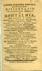 Dissertatio inauguralis medica de ophtalmia, ... - Puswald, Johann Franz