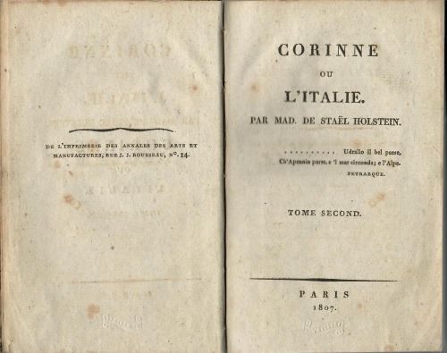 Corinne ou l'Italie. ... Tome premier + second.