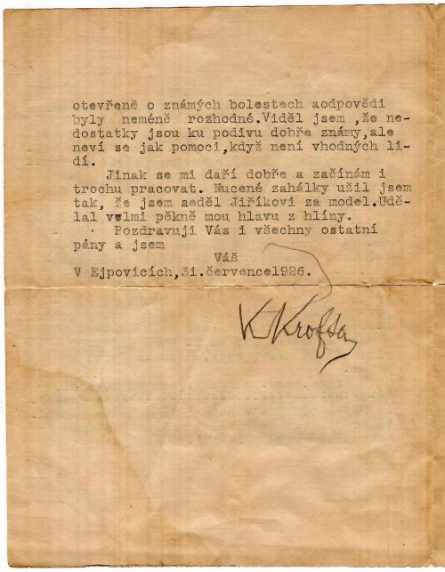 Strojopisný dopis nejmenovanému řediteli podepsaný tužkou.