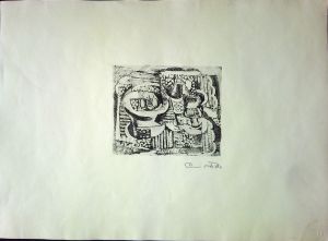 Zátiší s lahví koňaku, skleničkou a podnosem s hruškami - Filla, Emil