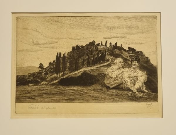 Zwei in toskanischer Landschaft sitzende Männer