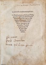 Enee Siluji de Ritu. Situ. Moribus. et Condicione theutonie descriptio. Ad Lectorem. Germanos mores vrbes et religionem Climata theutonici et flumina cuncta soli Aomina que gentis s. clara alemana potestas Hic legis Eneas quod pius ipse dedit. - Aeneas Sylvius (Pius II.)