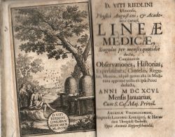 D. VITI RIEDLINI Ulmensis, Physici Augustani, et Academici Curiosi, LINEAE MEDICAE, Singulos per menses quotidie ductae, Continentis, Observationes, Historias, Experimenta, Cautelas, Regulas, Monita, idque genus alia in Medicina apprime utilia ex ipsa Praxi deducta.  Ročník I. a  II. (ze VI)