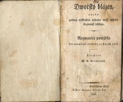 Dwořský blázen, anebo gediná nesstastná náhoda russj wssecku blaženost lidskau. Rozmanitá powjdka dle prawdiwé přjhody ze starých časů. Zčesstil W. R. Kraméryus.