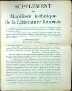 SUPPLÉMENT au Manifeste technique de la Littérature futuriste. - Marinetti, F. T.