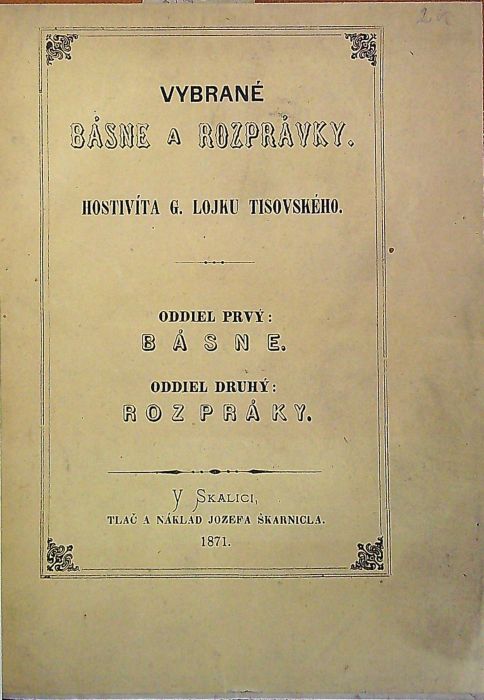 Vybrané básne a rozprávky. Oddiel prvý: Básne. Oddiel druhý: Rozprávky.