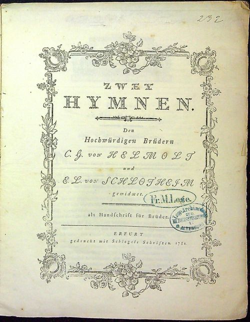 Zwey Hymnen. Den Hochwürdigen Brüdern.