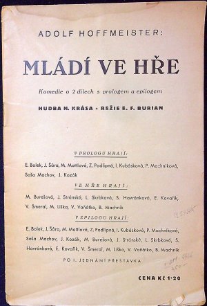 Mládí ve hře. Komedie o 2. dílech s prologem a epilogem.